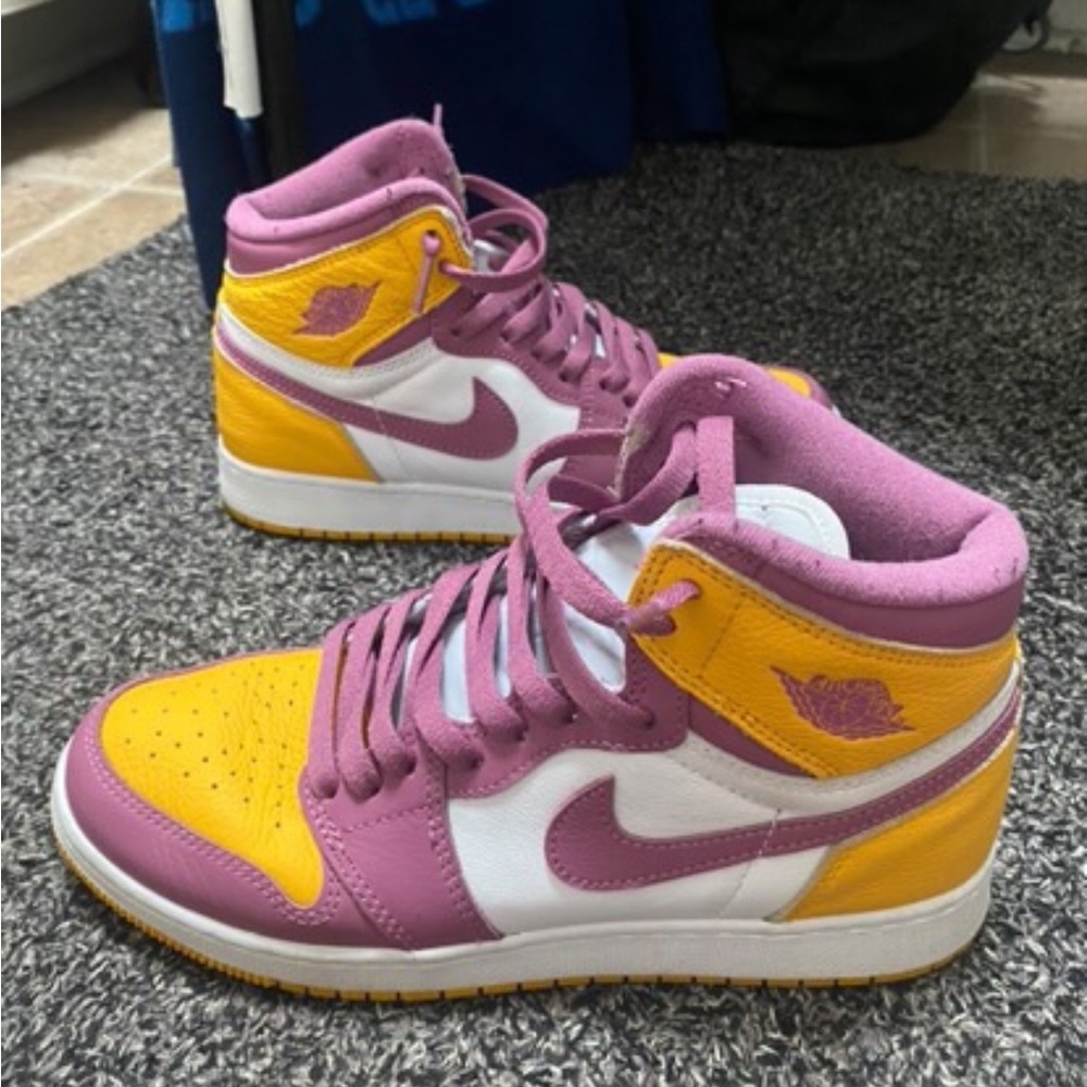 Jordan Women's Sneakers in Purple, Yellow, and White